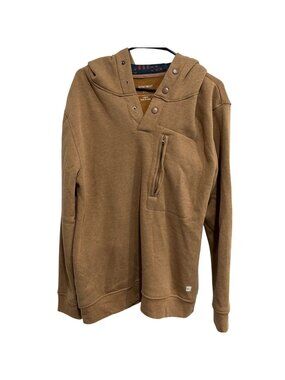 Departwest NEW Mens Large Brown Hoodie Buttoned Neck Zipper Pocket Grunge Skater